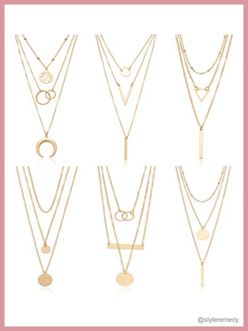 6 Layer Gold Plated Y Necklace Set Long Choker Pendant Multilayer Necklaces for